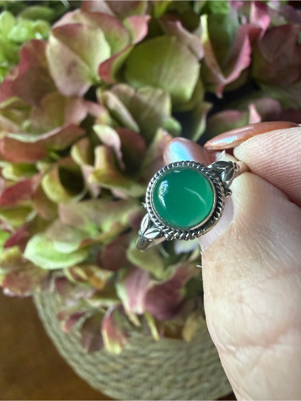 Green Onyx 925 Sterling Silver Ring – Round Gemstone size 10